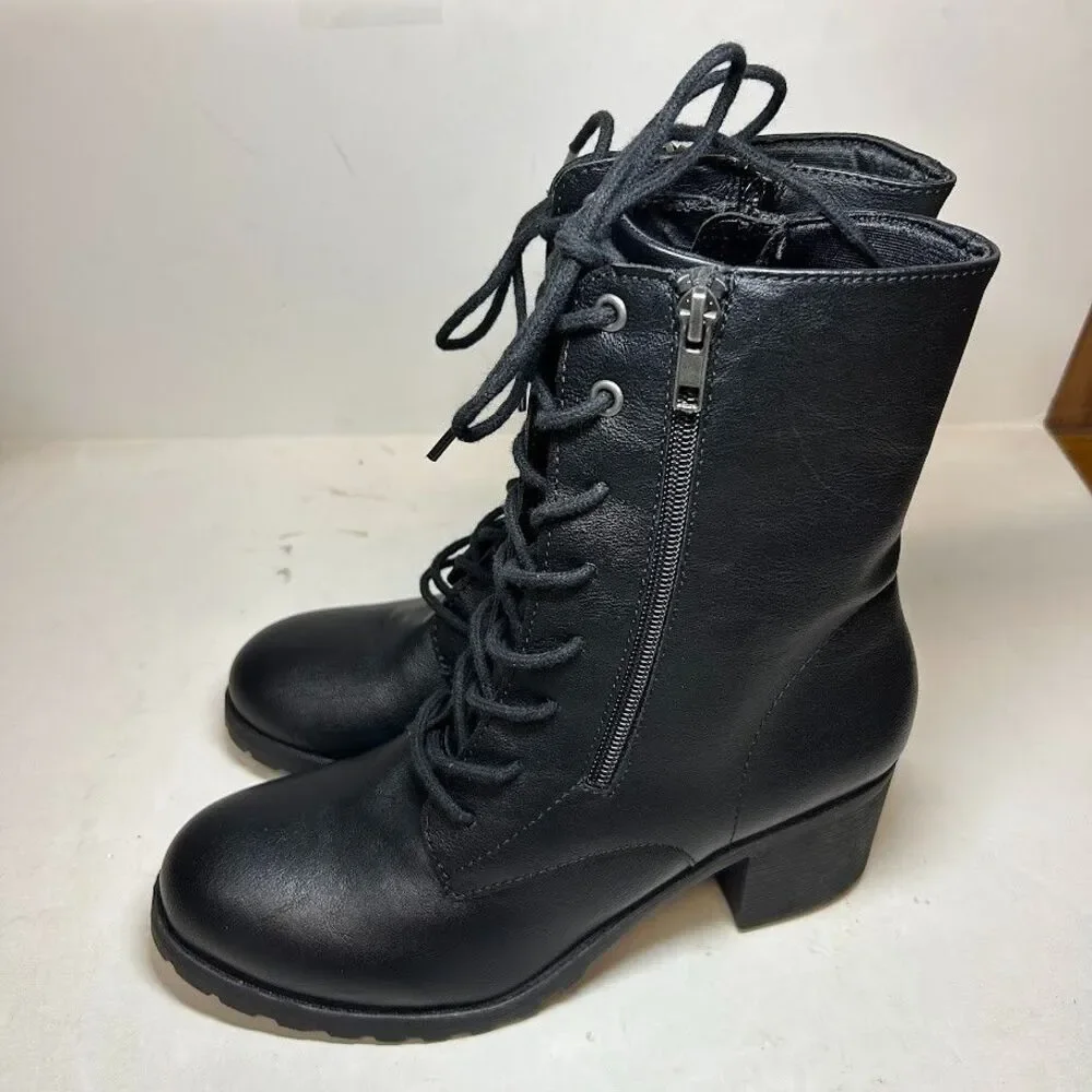 Sun Stone Womens 6.5 M Black Sheila Lace Up Block Heel Booties DISPLAY RW3